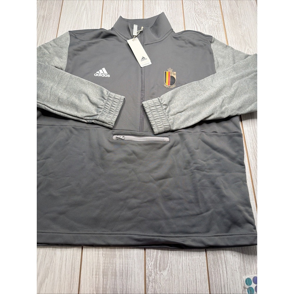 New Adidas Mens Royal Belgium Team Soccer 1/2 Zip Sweatshirt Size 2XL Gray